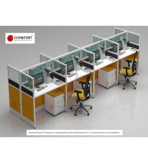 Scomfort Sharing Desking Workstation with 60MM Glass partition and  Glass Devider with Pedestal and Seating capacity- 8